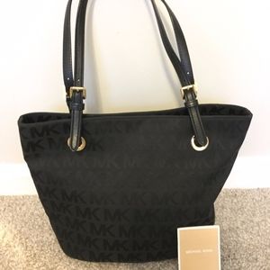 Michael Kors Jet Set Signature Black Canvas Tote